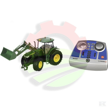 John Deere 7310R z ładowaczem czołową ze zdalnym sterowaniem bluetooth i w aplikacji