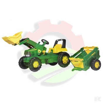 Traktor John Deere z przyczepą i ładowaczem