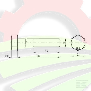 Śruba pół gwint DIN931 M14x80 mm kl.8.8