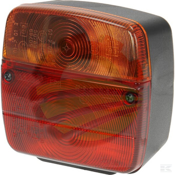 Lampa tylna kwadratowa, prawa, 12/24V, czerwona/pomarańczowa, przykręcana, 105x100x52 mm